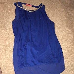 Royal blue dress tunic. Low cut scoop back design